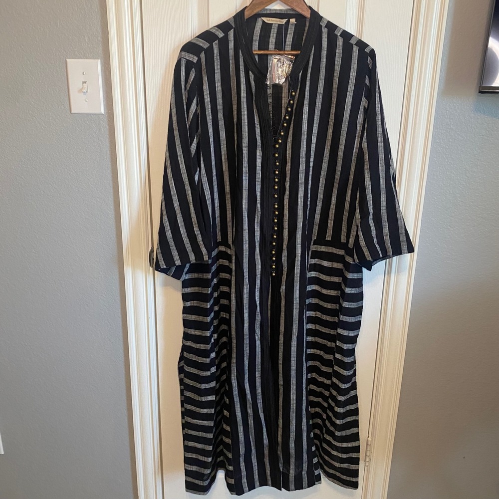 Soft Surroundings Black and Gray Striped Maxi Dress